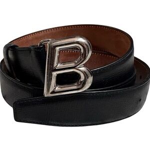 BALLY Black Leather Skinny Belt Gold B Buckle EU 95 / US 38 Designer